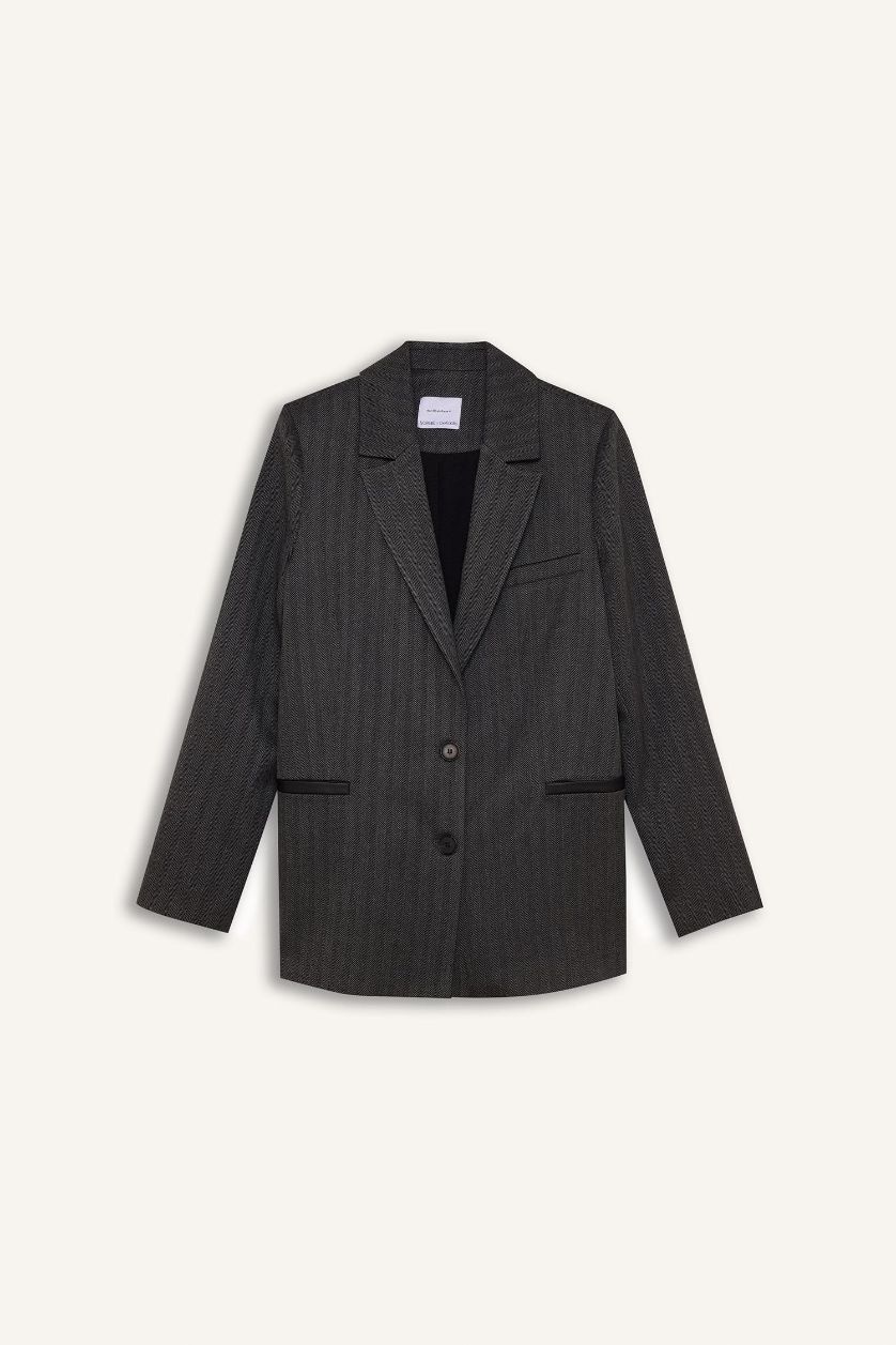 FEMME Anthracite Veste Blazer Oversize à Manche Longue et à boutons