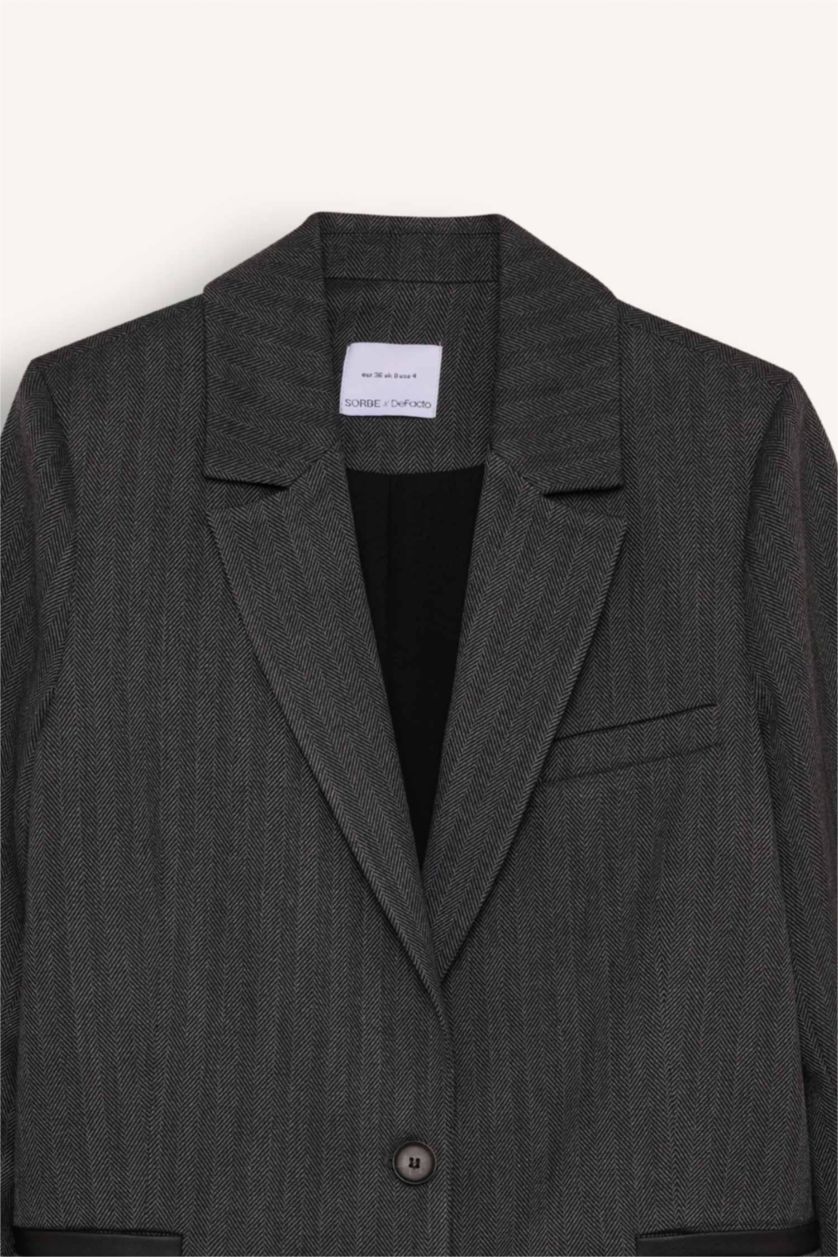 FEMME Anthracite Veste Blazer Oversize à Manche Longue et à boutons