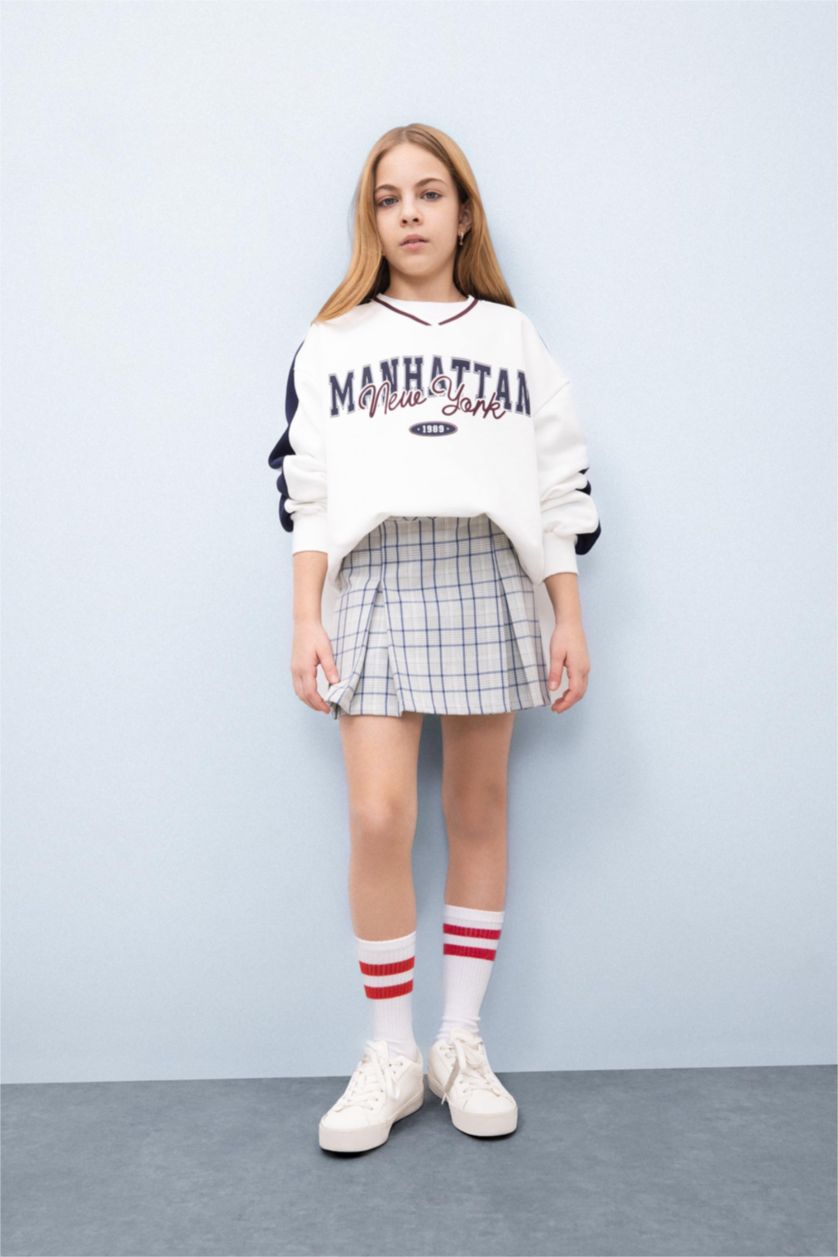 GIRLS & TEENS Ecru Girl Oversize Fit Crew Neck Slogan Printed Sweatshirt