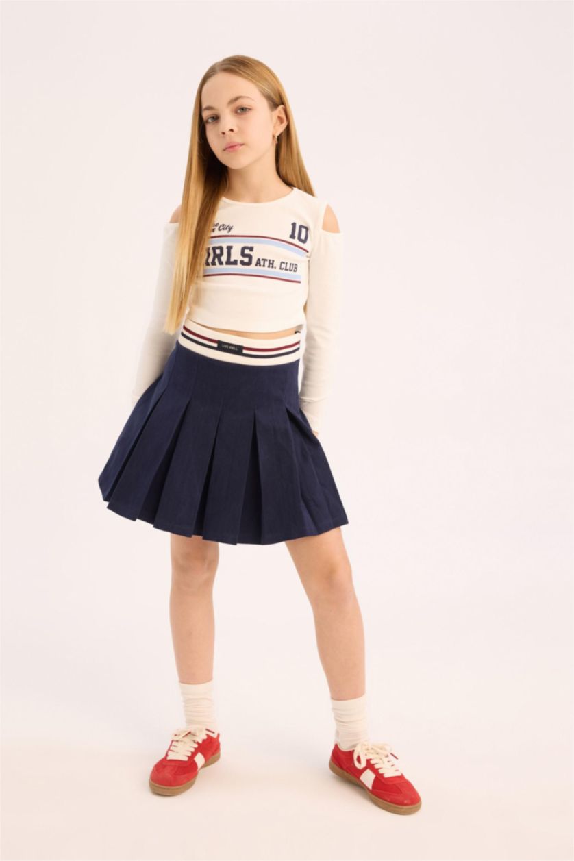 Girls & Teens Ecru Girl Slim Fit Crew Neck Printed Ribbed T-Shirt