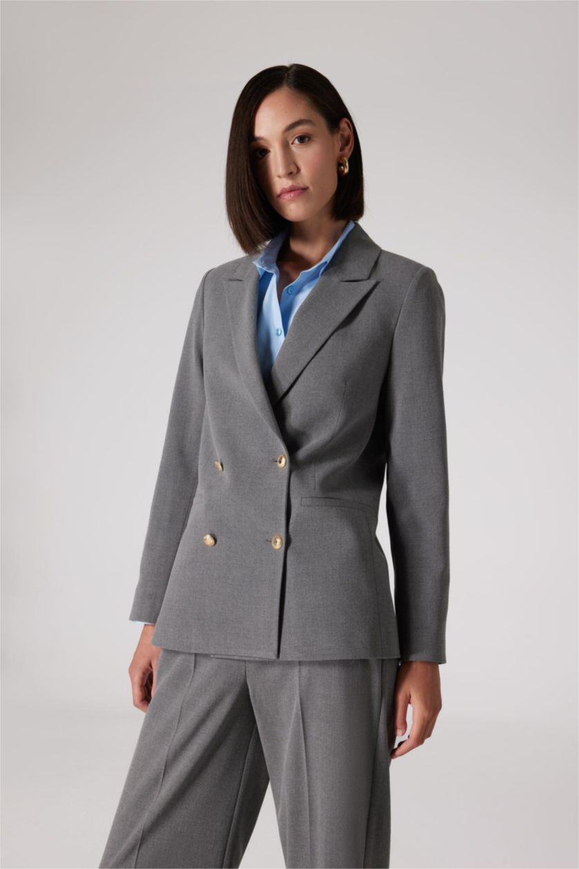 Kadın Antrasit Sorbe x DeFacto Kruvaze Yaka Basic Düz Düğmeli Blazer Ceket