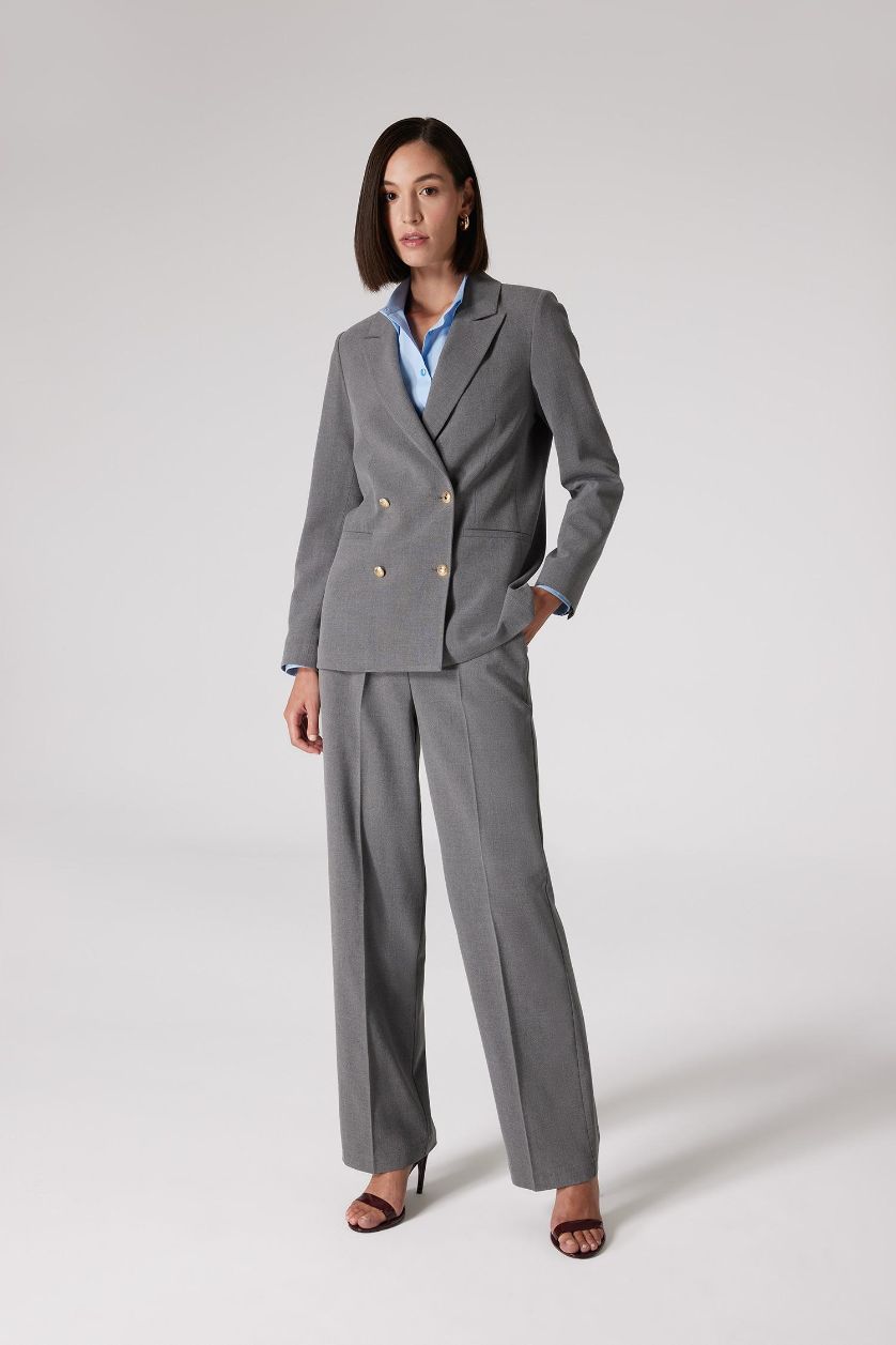 Kadın Antrasit Sorbe x DeFacto Kruvaze Yaka Basic Düz Düğmeli Blazer Ceket