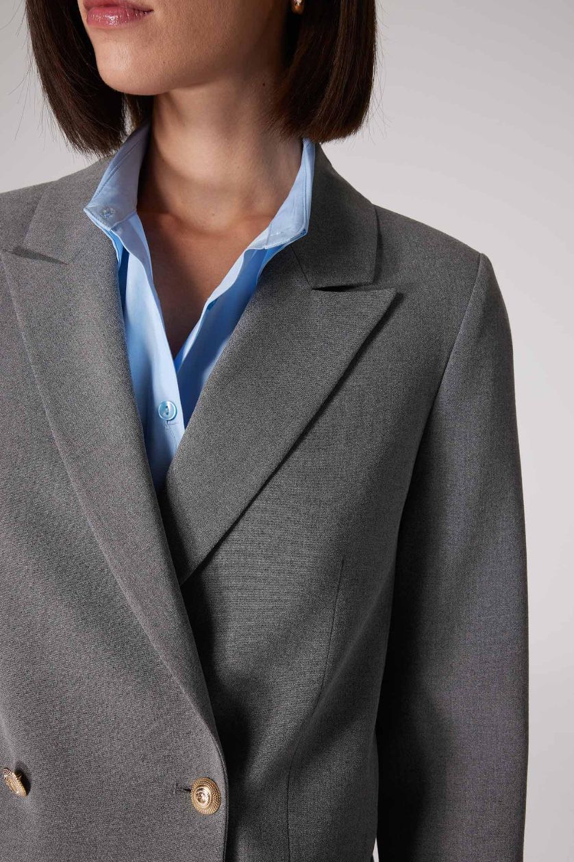 Kadın Antrasit Sorbe x DeFacto Kruvaze Yaka Basic Düz Düğmeli Blazer Ceket