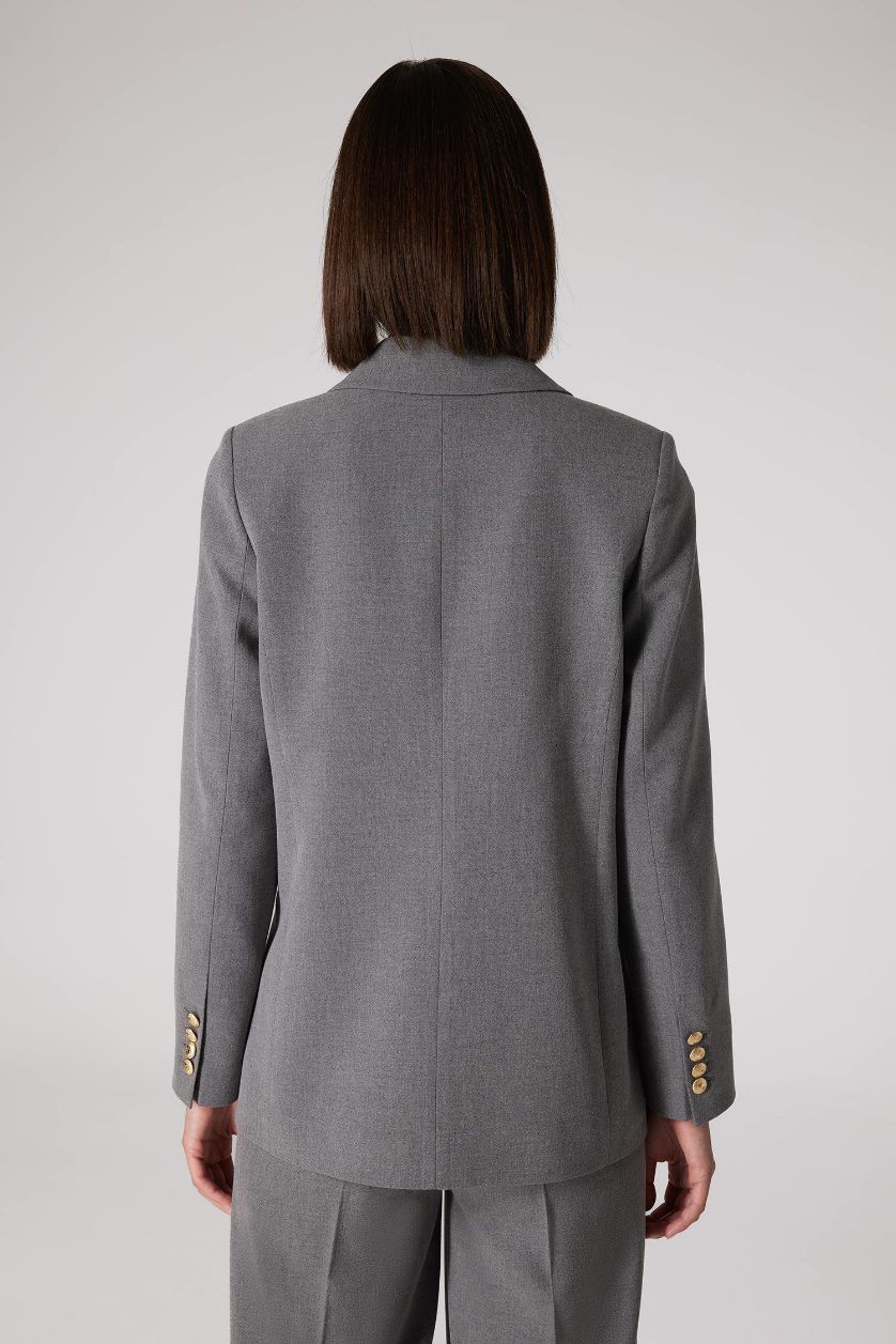 Kadın Antrasit Sorbe x DeFacto Kruvaze Yaka Basic Düz Düğmeli Blazer Ceket