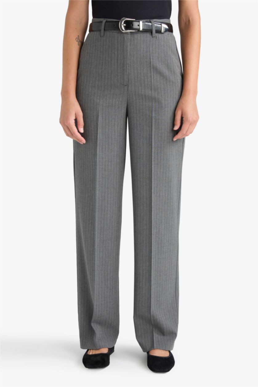 Kadın Antrasit Straıght Fıt Yüksek Bel Düz Paça Pantolon