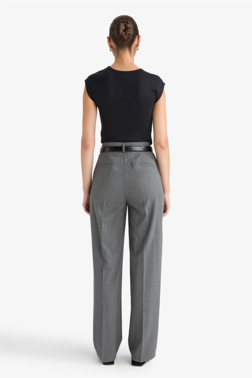 Kadın Antrasit Straıght Fıt Yüksek Bel Düz Paça Pantolon