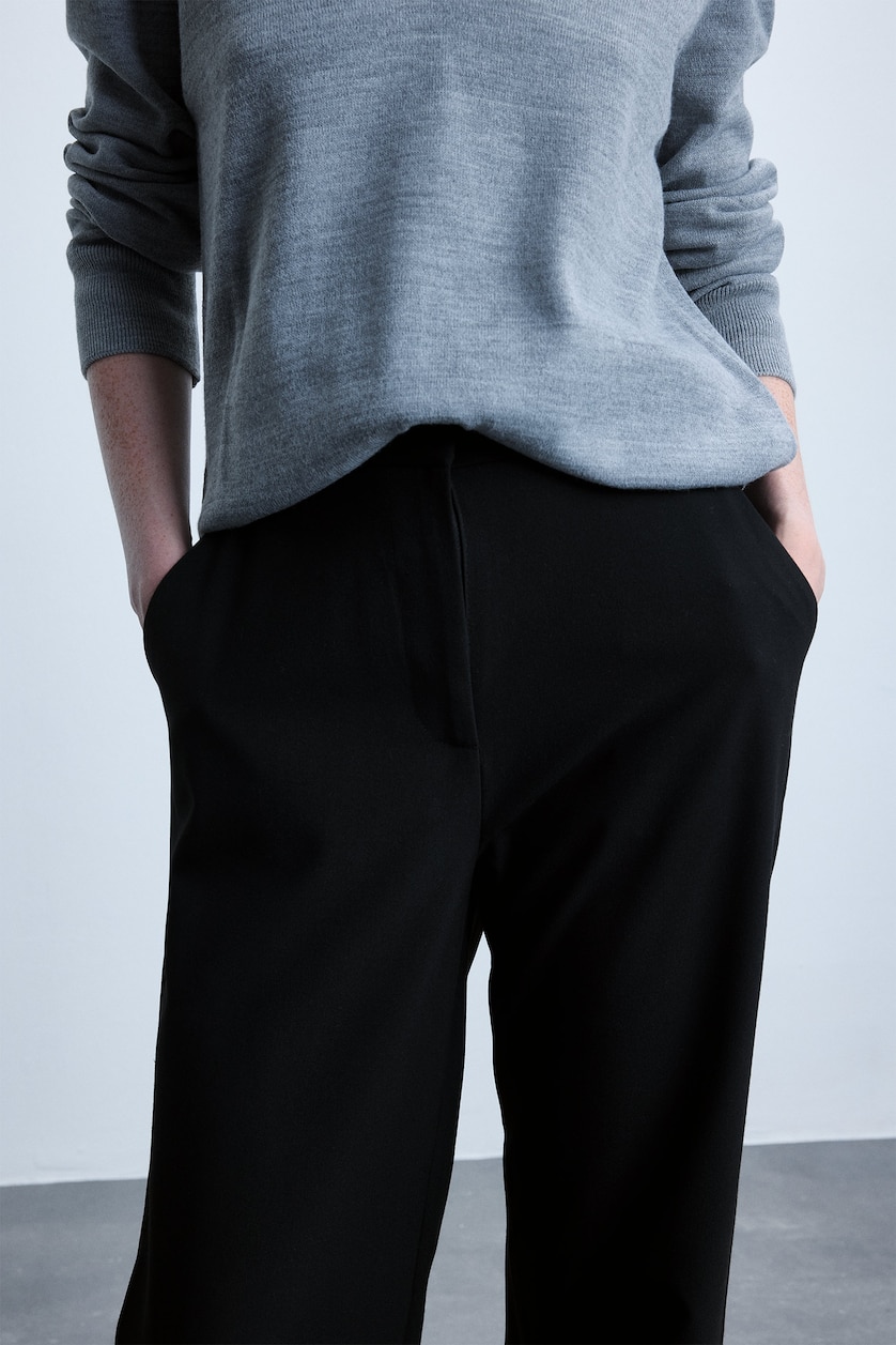 Women Black Straight Fit High-Waisted Trousers