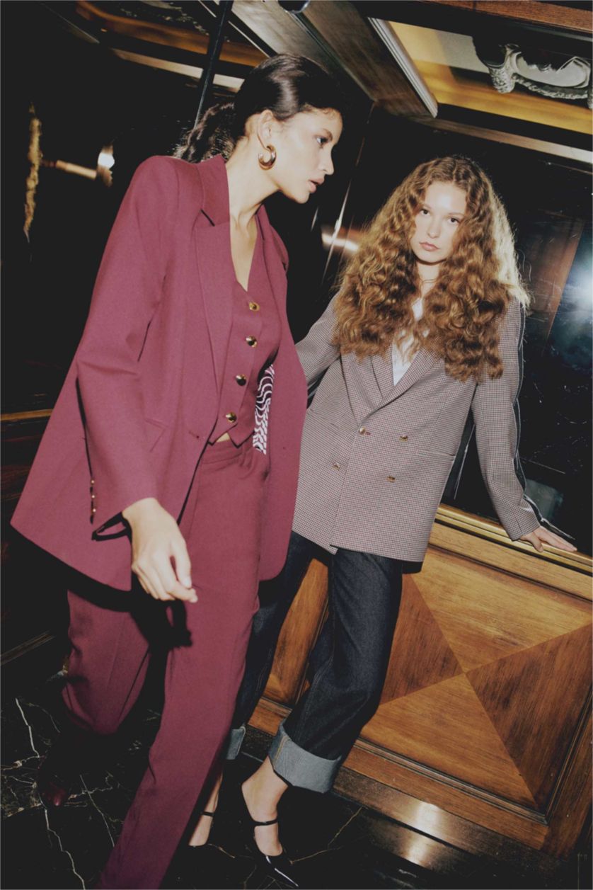 WOMAN Bordeaux Sorbe x DeFacto Regular Fit Jacket Collar Blazer Jacket