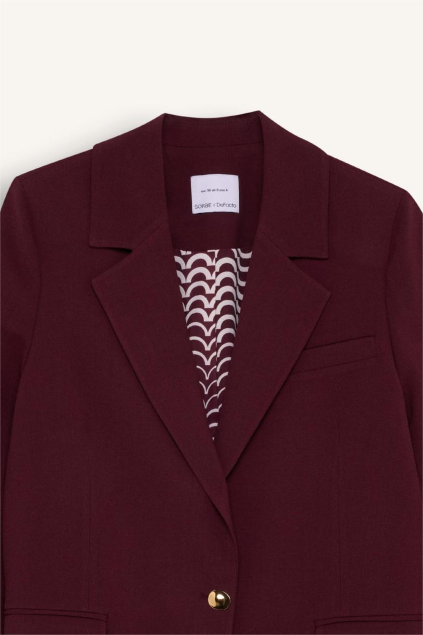 WOMAN Bordeaux Sorbe x DeFacto Regular Fit Jacket Collar Blazer Jacket