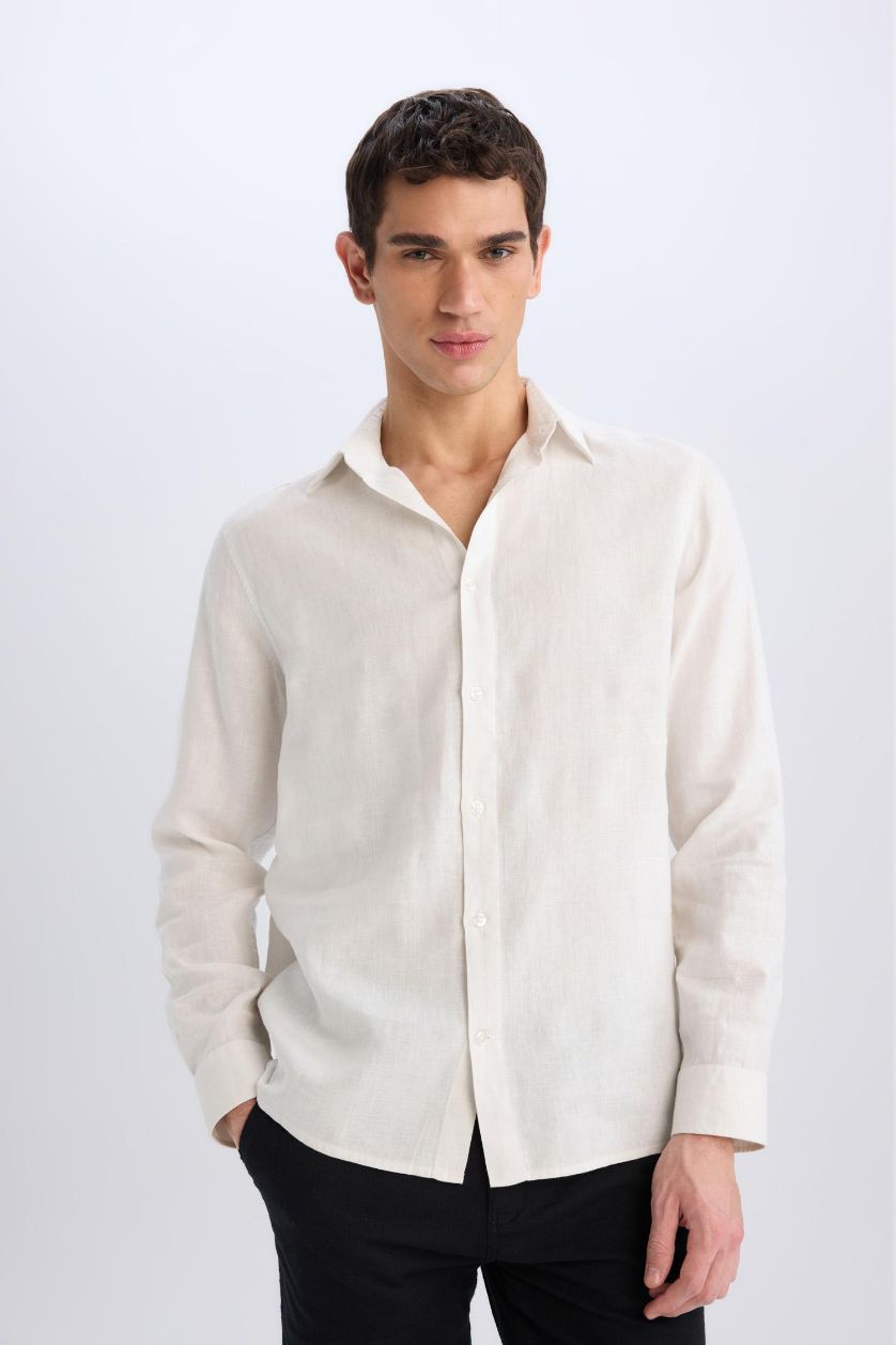 HOMME Blanc Chemise en lin à manches courtes Coupe régulière