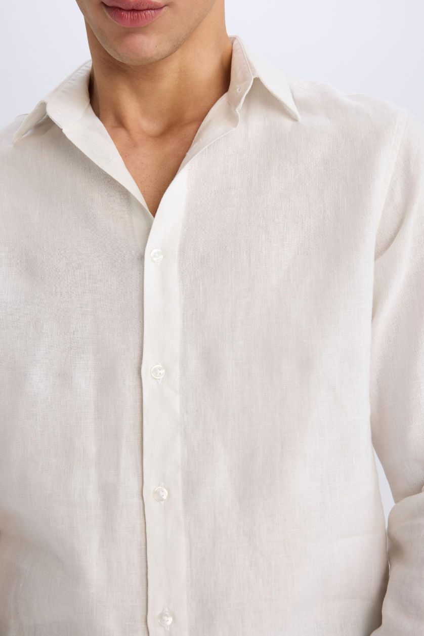 HOMME Blanc Chemise en lin à manches courtes Coupe régulière