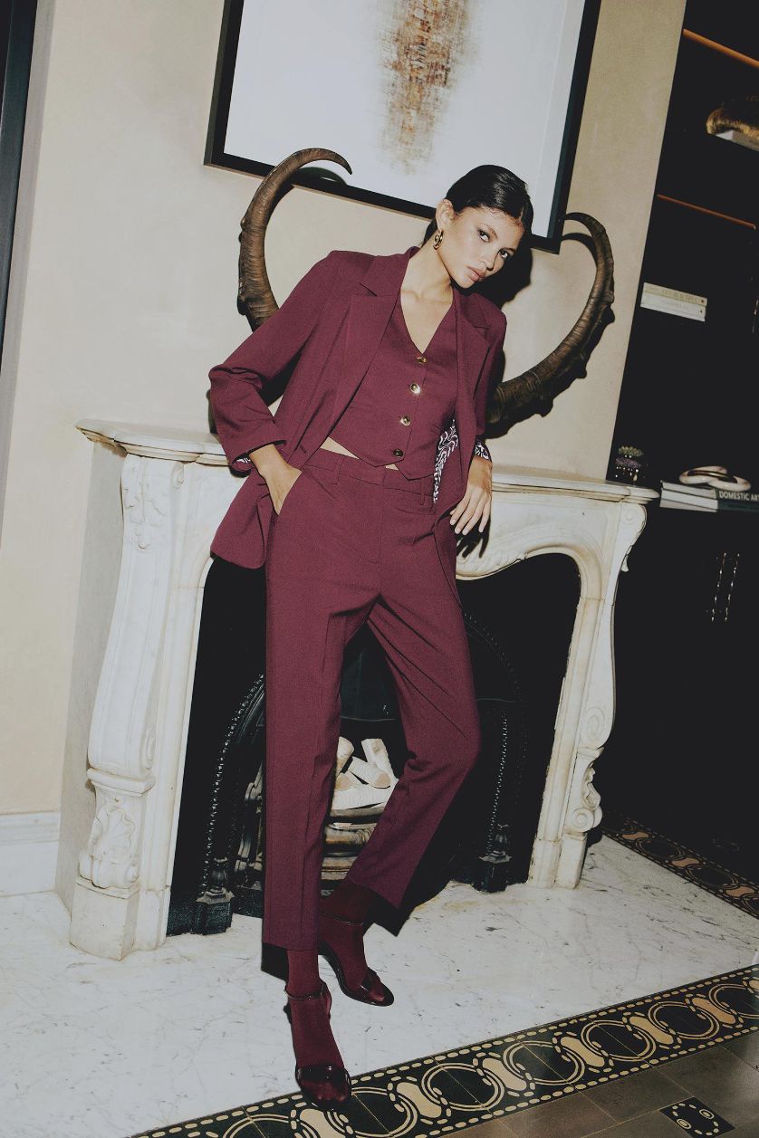 Kadın Bordo Sorbe x DeFacto Carrot Fit Pantolon Havuç Kesim Normal Bel Düz Paça Cepli