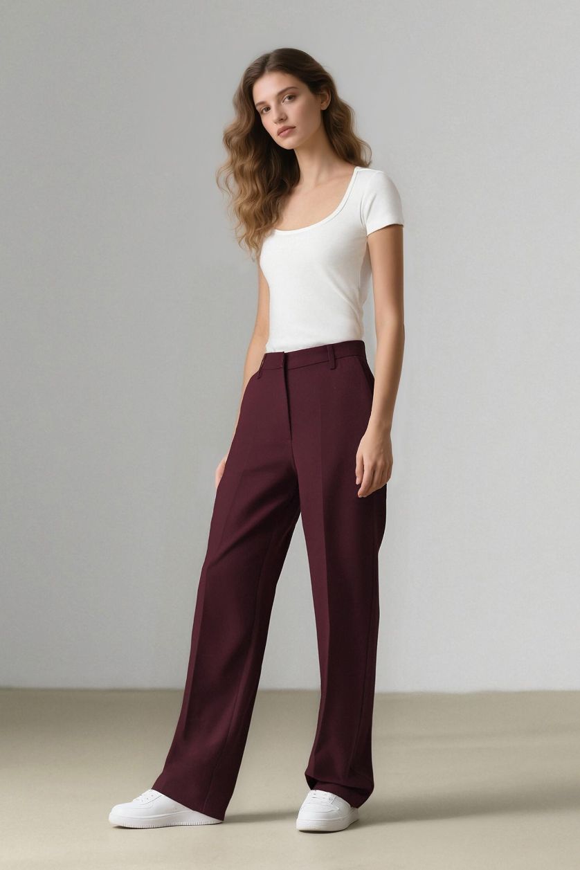 Kadın Bordo Sorbe x DeFacto Carrot Fit Pantolon Havuç Kesim Normal Bel Düz Paça Cepli