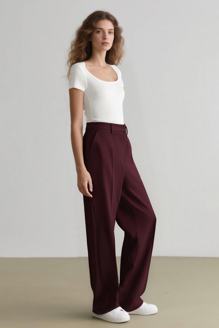 Kadın Bordo Sorbe x DeFacto Carrot Fit Pantolon Havuç Kesim Normal Bel Düz Paça Cepli