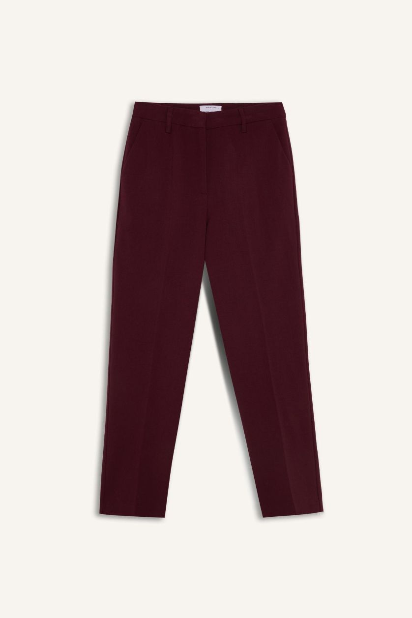 Kadın Bordo Sorbe x DeFacto Carrot Fit Pantolon Havuç Kesim Normal Bel Düz Paça Cepli