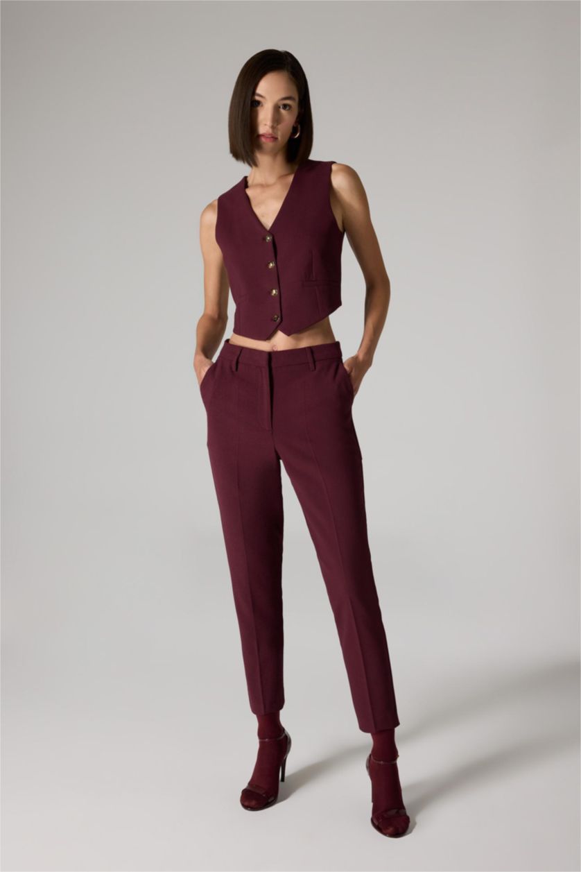 Kadın Bordo Sorbe x DeFacto Regular Fit V Yaka Düğmeli Blazer Yelek