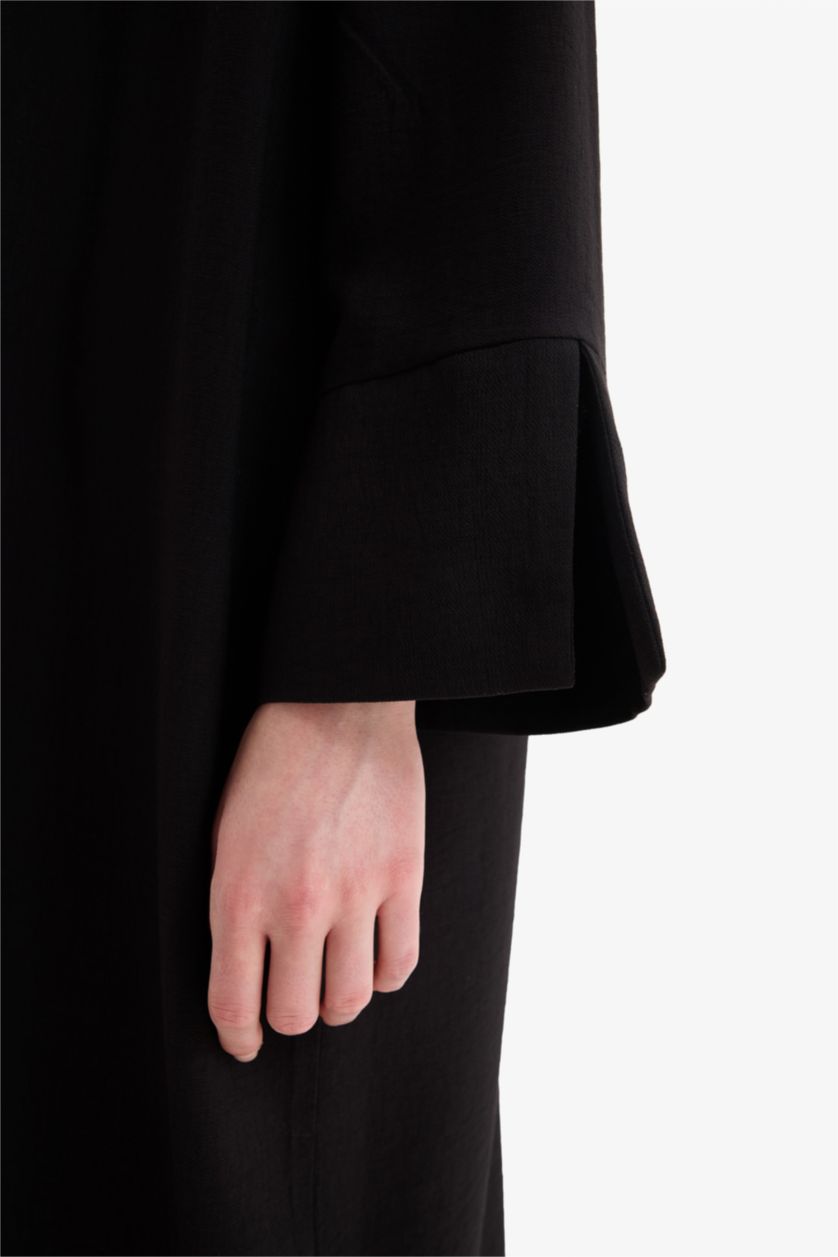 Kadın Siyah Relax Fit Basıc Midi Kimono