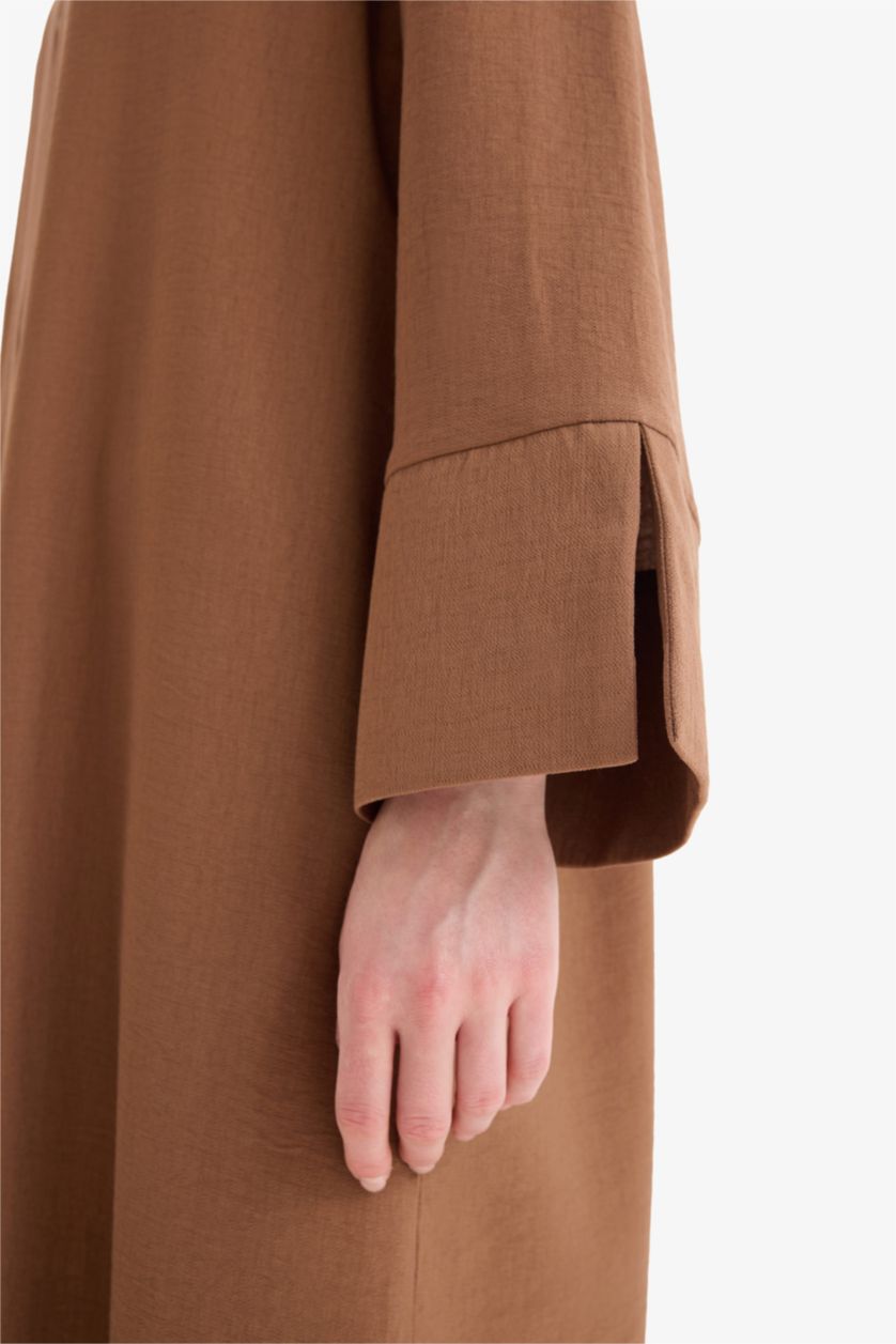 Woman Light Brown Relax Fit Crew Neck Kimono