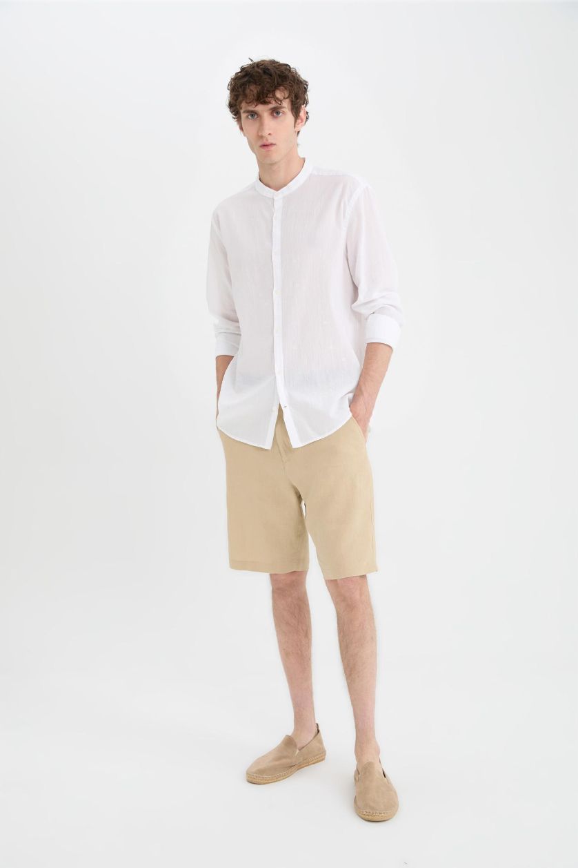 Мужчины Бежевый Брюки Bermuda из льна с Regular Fit посадкой