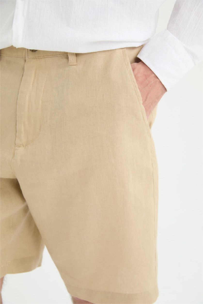 Мужчины Бежевый Брюки Bermuda из льна с Regular Fit посадкой