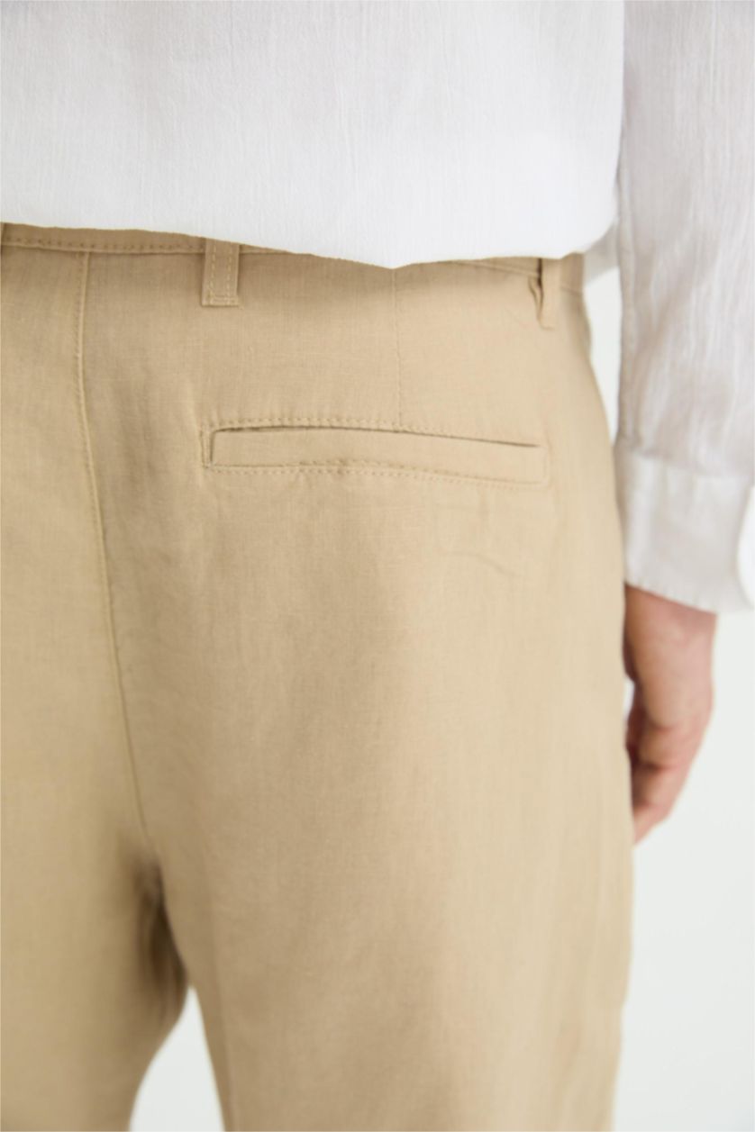 Мужчины Бежевый Брюки Bermuda из льна с Regular Fit посадкой