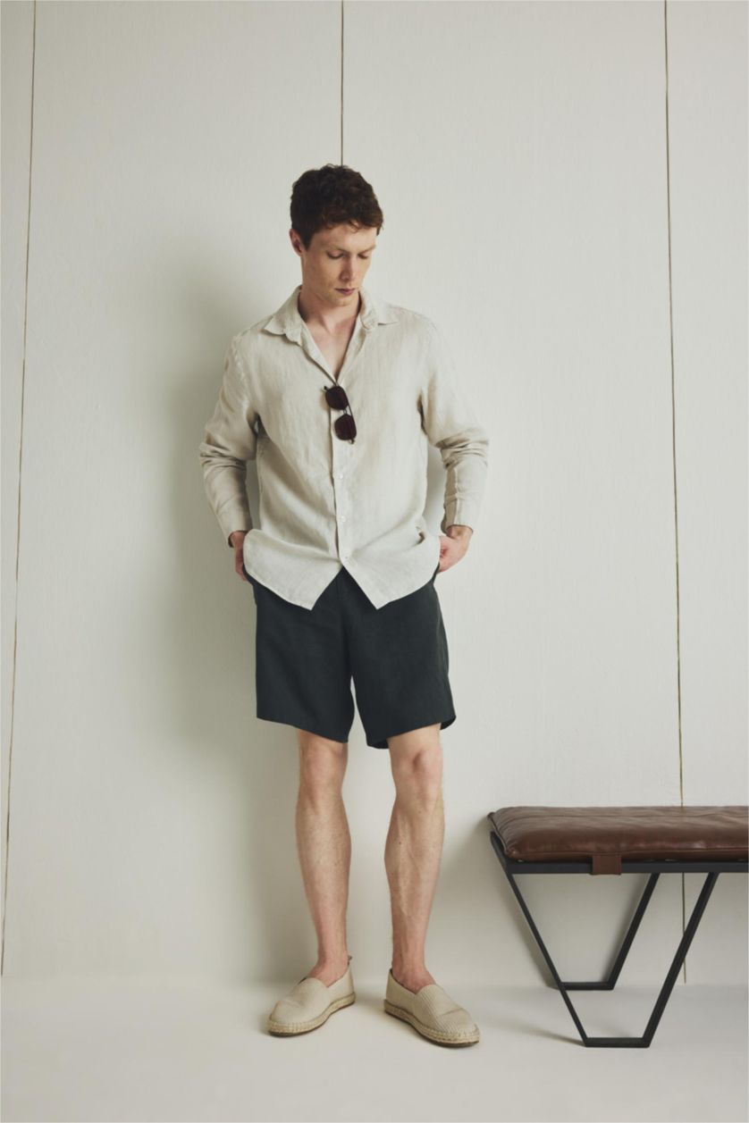 رجال كاكي داكن Regular Fit Linen