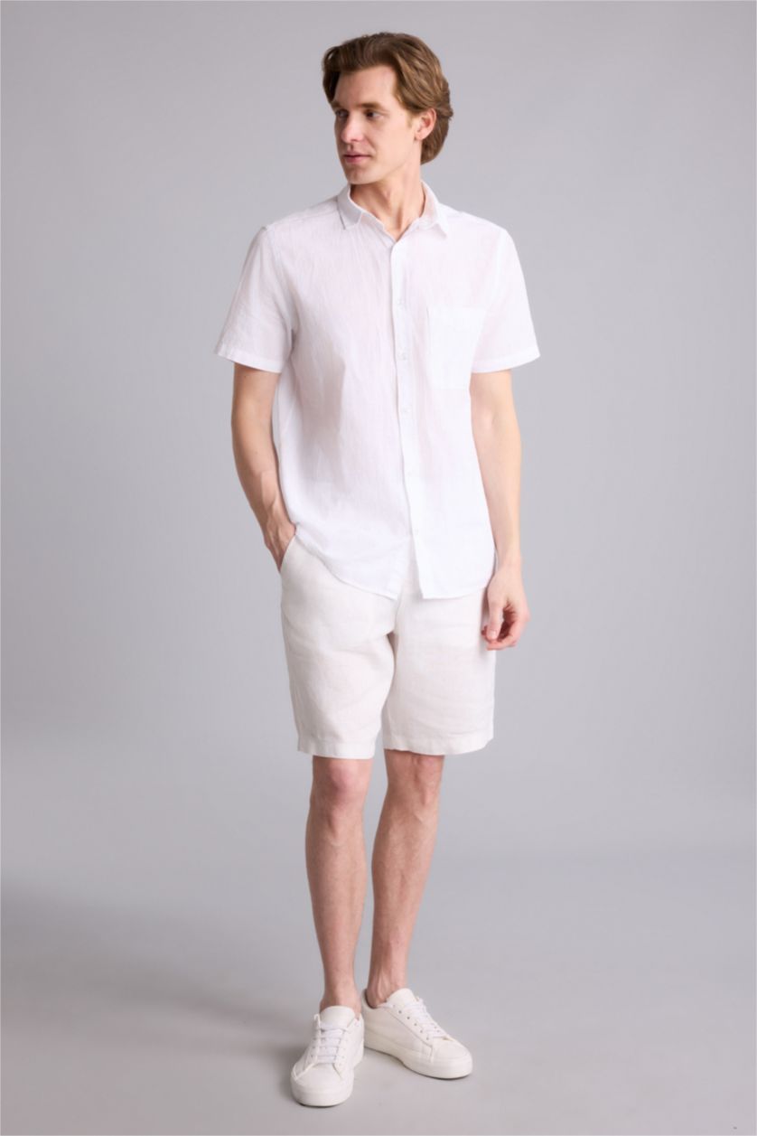 رجالي اوف وايت برمودا كتان قصة عادية