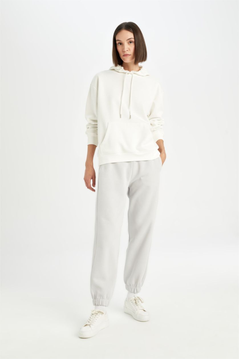 WOMAN Grey Standard Fit Elastic Waist Leg Basic Thick Fabric Jogger Sweatpants