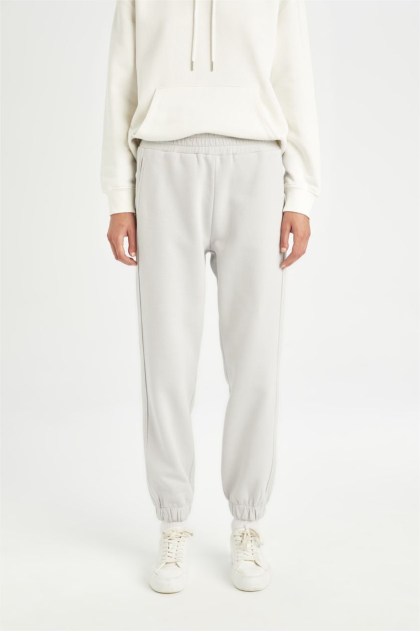 WOMAN Grey Standard Fit Elastic Waist Leg Basic Thick Fabric Jogger Sweatpants