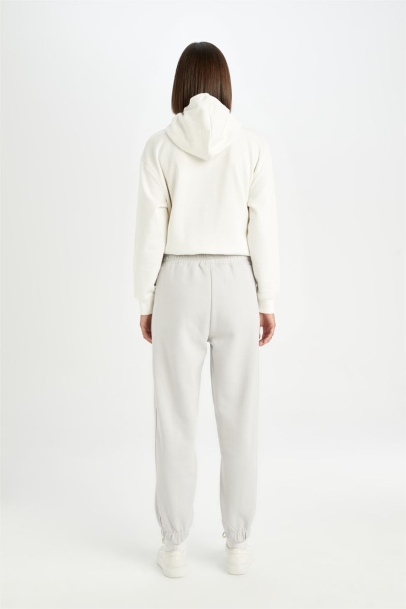 Kadın Gri Standart Boy Jogger Kalın Kışlık Eşofman Altı Basic Düz Beli Paçası Lastikli Cepli