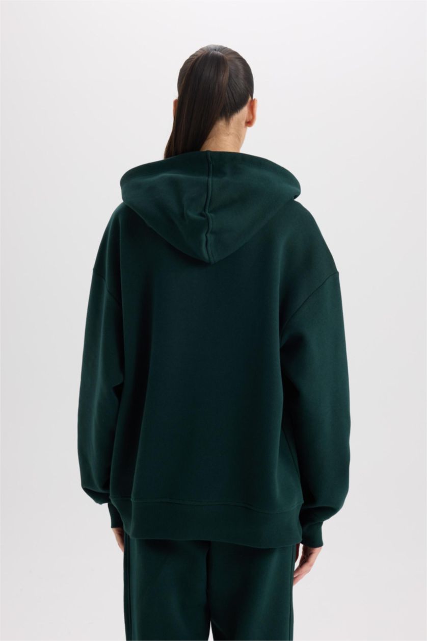 نساء أخضر غامق سويت شيرت قصة مريحة بغطاء للرأس