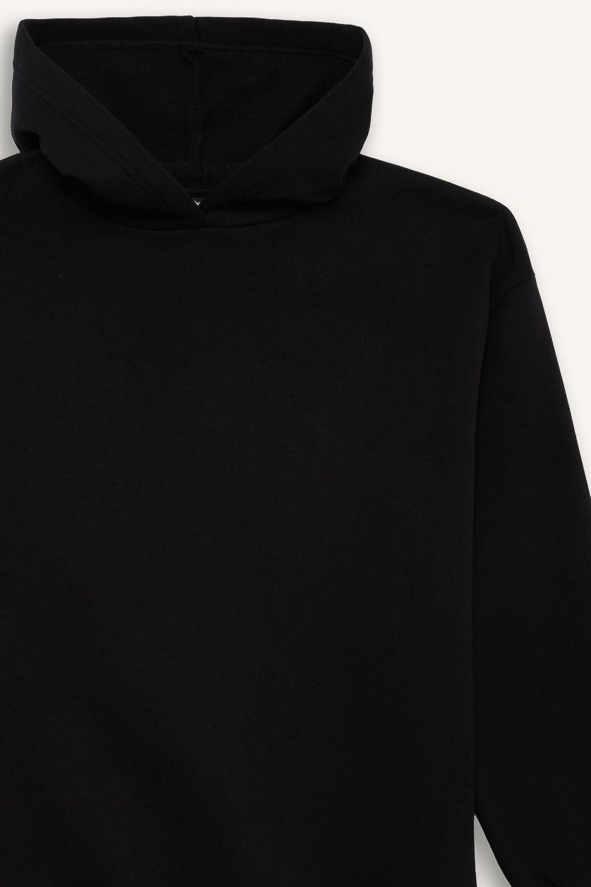 نساء أسود سويت شيرت بيزك قصة مريحة بغطاء للرأس