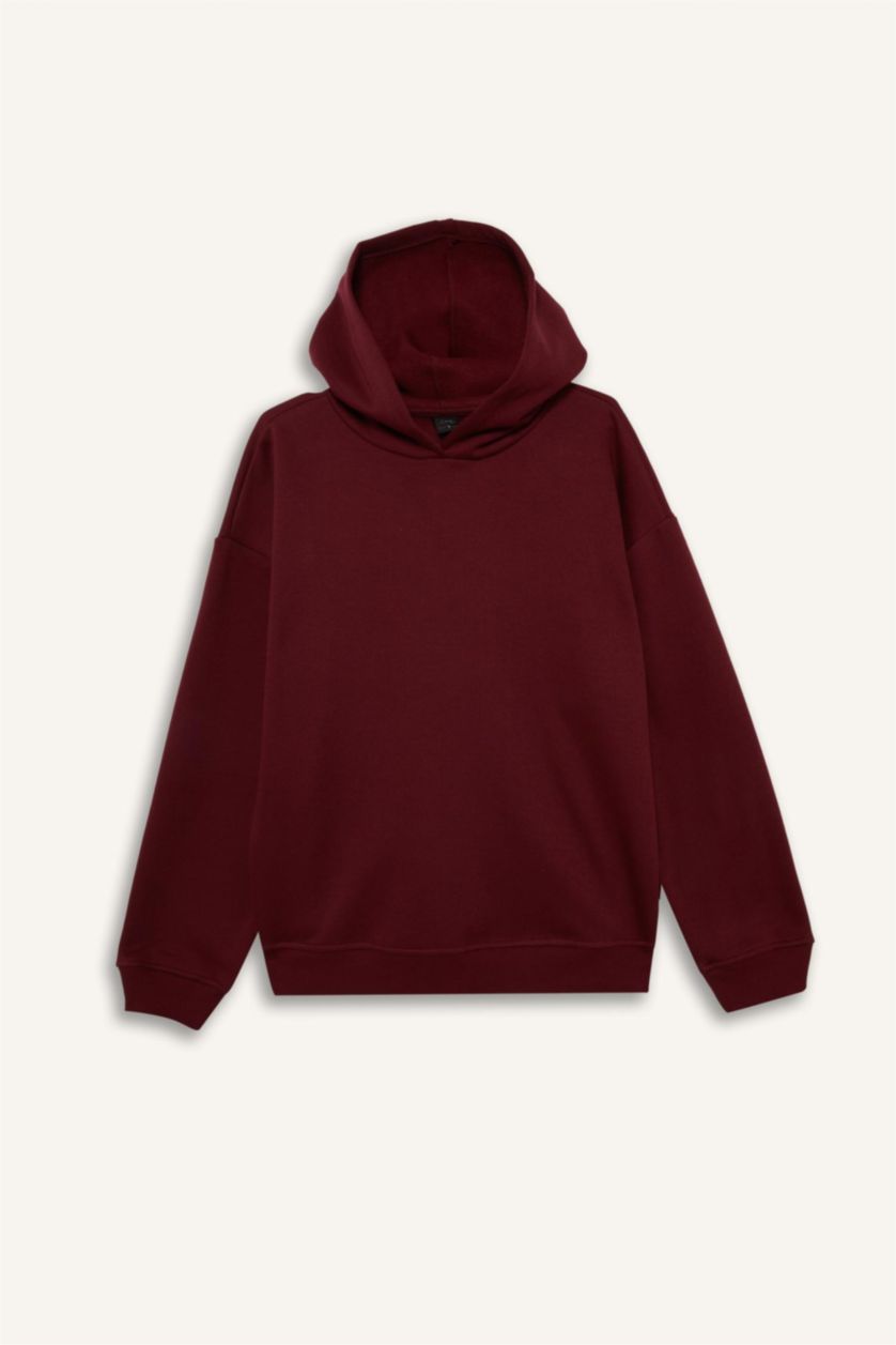 FEMME Bordeaux Sweat à capuche épais uni Coupe décontractée