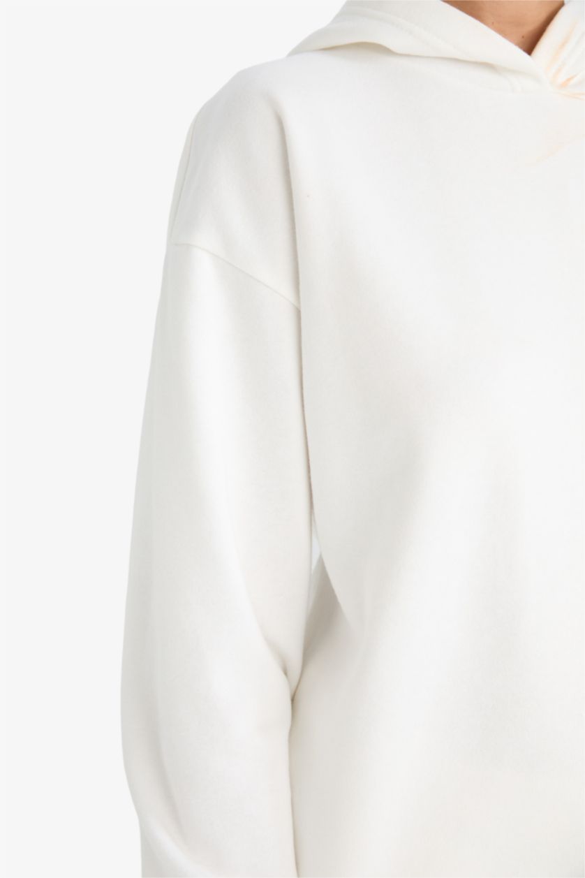 WOMAN Ecru Relax Fit Hooded Basic Thick Fabric Sweatshirt