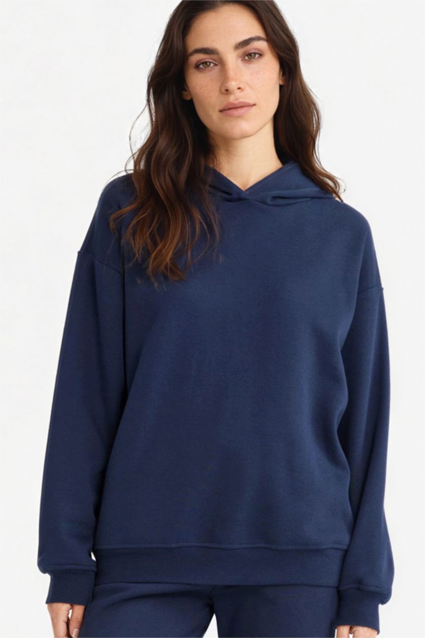 WOMAN NAVY Relax Fit Basic Thick Hoodie