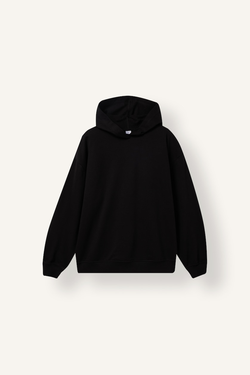 Kadın Siyah Relax Fit Kapüşonlu Basıc Kalın Sweatshirt