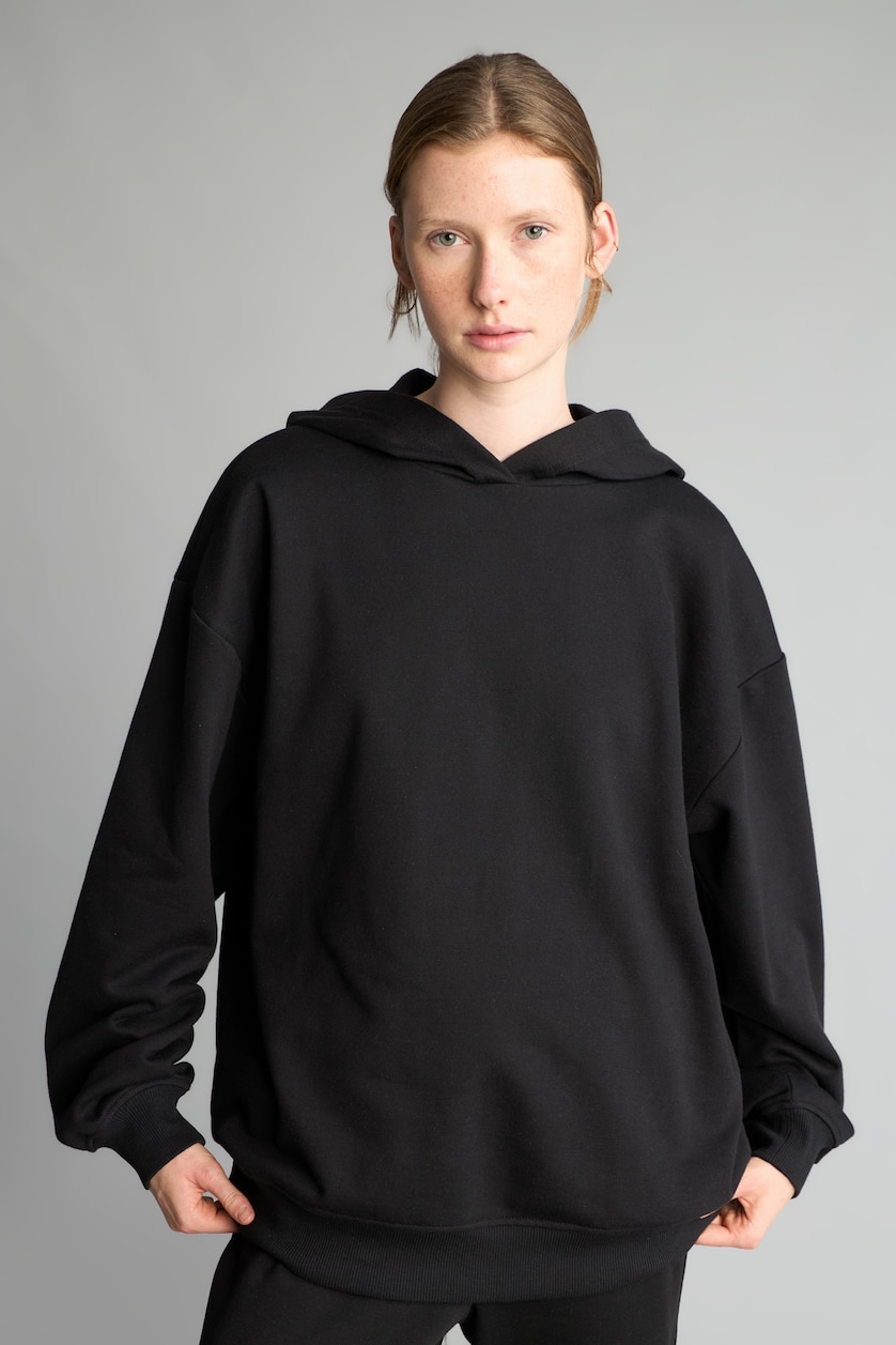 Woman Black Relax Fit Thick Sweatshirt Fabric Sweatshirt