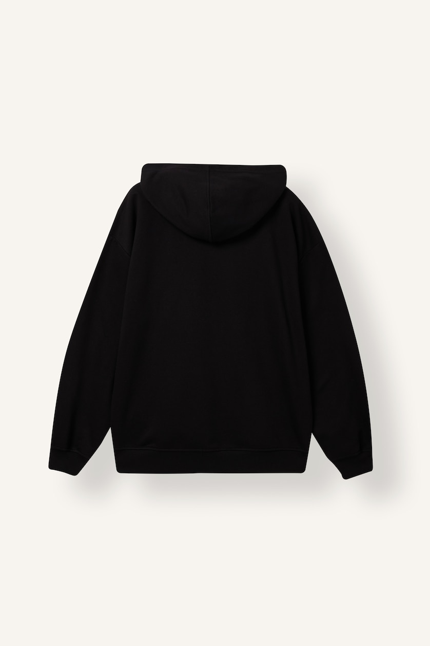 Kadın Siyah Relax Fit Kapüşonlu Basıc Kalın Sweatshirt
