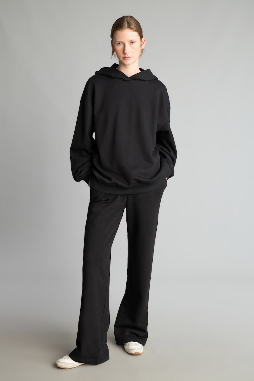 Woman Black Relax Fit Thick Sweatshirt Fabric Sweatshirt