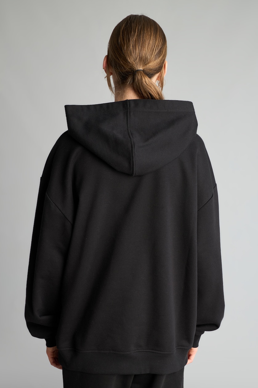 Woman Black Relax Fit Thick Sweatshirt Fabric Sweatshirt