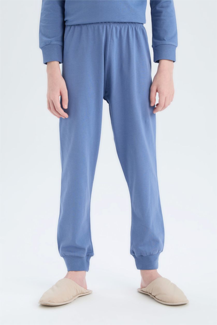 Erkek Çocuk - Genç Erkek Açık İndigo Pijama Takımı Baskılı Uzun Kollu Üst Beli Lastikli Uzun Alt Erkek Çocuk