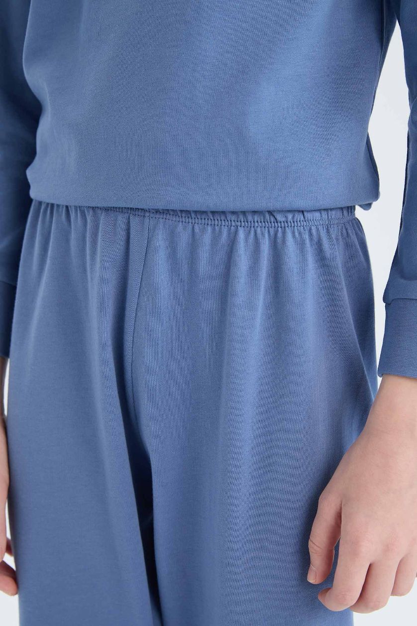 Erkek Çocuk - Genç Erkek Açık İndigo Pijama Takımı Baskılı Uzun Kollu Üst Beli Lastikli Uzun Alt Erkek Çocuk