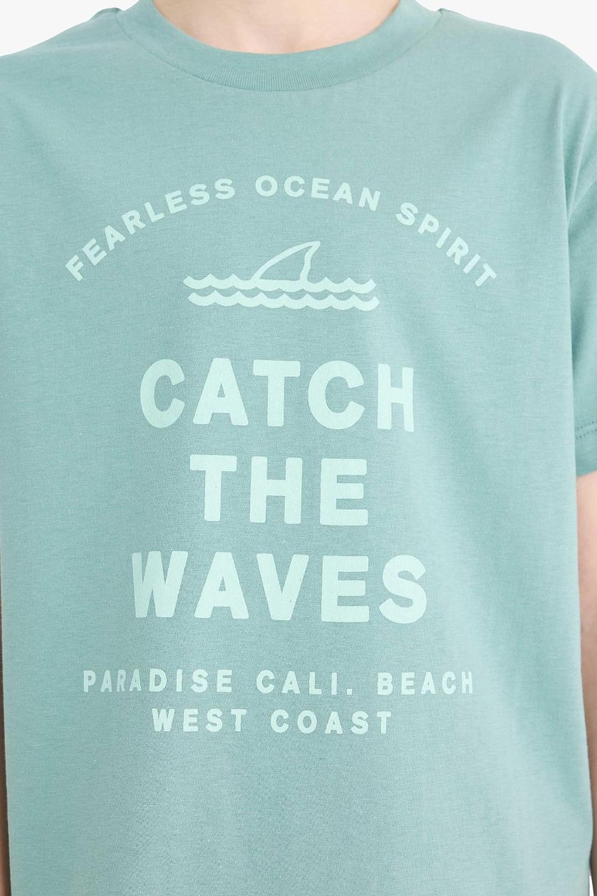 أولاد أخضر طقم بيجاما أولاد تيشيرت و شورت بخصر مطاطي - قطعتين