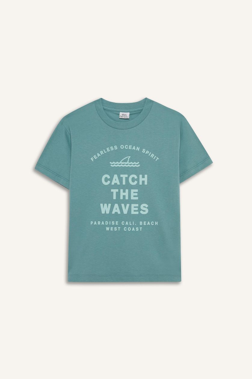 أولاد أخضر طقم بيجاما أولاد تيشيرت و شورت بخصر مطاطي - قطعتين