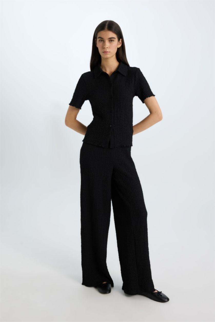 Женщины Черный Slim Fit Приталенный Поло Воротник Футболка Короткий Рукав