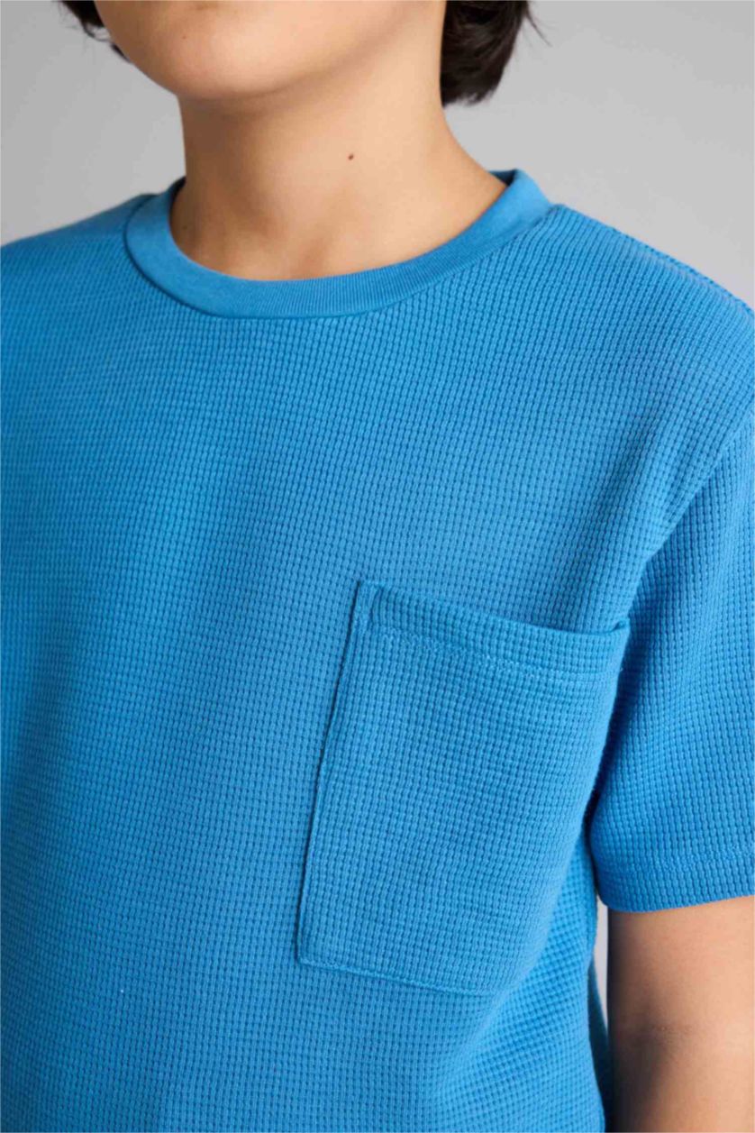 أولاد أزرق غامق سيت بجامة ولادي وافل قصة عادية - قطعتين