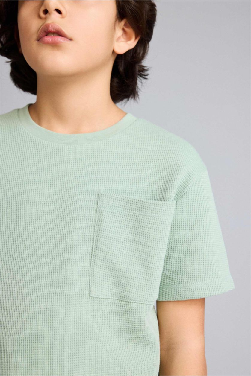 Erkek Çocuk - Genç Erkek Açık Haki Tişört Şort Waffle 2'li Pijama Takımı Erkek Çocuk