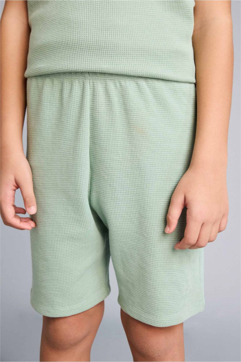 Erkek Çocuk - Genç Erkek Açık Haki Tişört Şort Waffle 2'li Pijama Takımı Erkek Çocuk