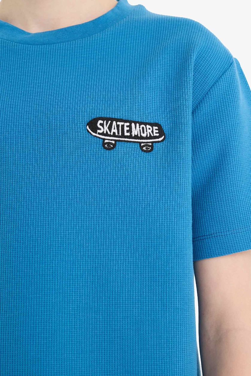 Мальчики и подростки Темно-голубой Детская пижама из вафельной ткани, шорты на резинке и короткие рукава для мальчиков