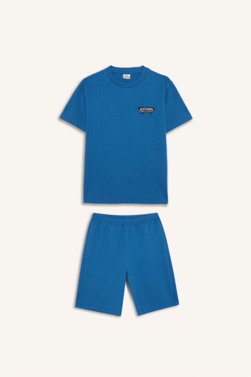 Мальчики и подростки Темно-голубой Детская пижама из вафельной ткани, шорты на резинке и короткие рукава для мальчиков